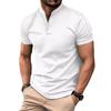 Men's short-sleeved polo shirt with a stand-up collar and waffle henley neckline