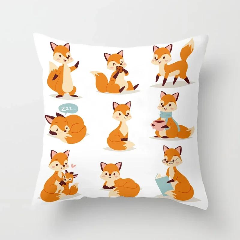 Cartoon Fox Animal Car Pillowcase Polyester cushion covers for living room Throw Pillow Case  Sofa Decoration Pillowcover