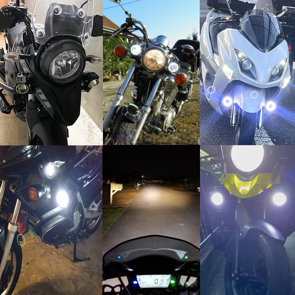 X-STYLE U7 Motorcycle Fog Lights, Dual-Mode LED Headlights with Bullet-Shaped Fog Lights, 12V with Switch, Set of 2 (White)