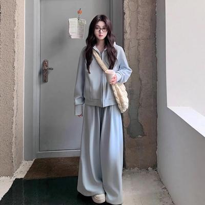 Women's Autumn/Winter High-End Casual Sportswear Set: Sweatshirt Cardigan & Wide-Leg Pants.