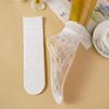 3 Pairs Lace Trim White Thick Summer Thin Socks Women's Breathable Mesh Hollow out Wood Grain Edge Mid-Calf Socks