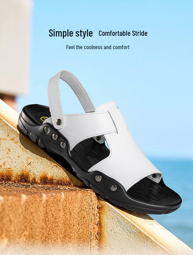 Men's Large Genuine Leather Non-Slip Beach Shoes & Two-Way Slippers (Sizes 50-52)