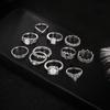 Bohemian Retro Totem Gemstone Openwork Ring Set for Women - 11 Pieces
