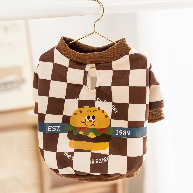

Pet clothes plaid print burger French bucket special autumn and winter thin two-legged sweater dog clothing L (recommended weight 11-8 kg)