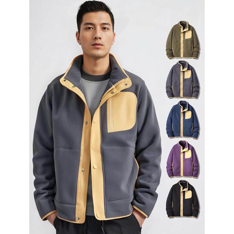 Double-Sided Polar Fleece Hooded Outwear Men Winter Thickening Cardigan Outdoor Fleece Coat Liner Export Men's Clothing Jacket
