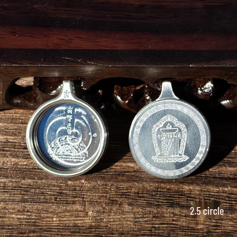 Ciondolo in Acciaio Titanio Thangka Tibetano: Scatola per Gu, Monofacciale/Bifacciale, Oro/Argento, Guscio Amuleto del Buddha Benming