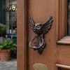 Vintage Door Knocker Cast Iron Owl Knocker, Wrought Hollow Carved Wall Decor, Art Thickened Rustproof Cabinet Pull Handle, Pre-Drilled Holes for Gate