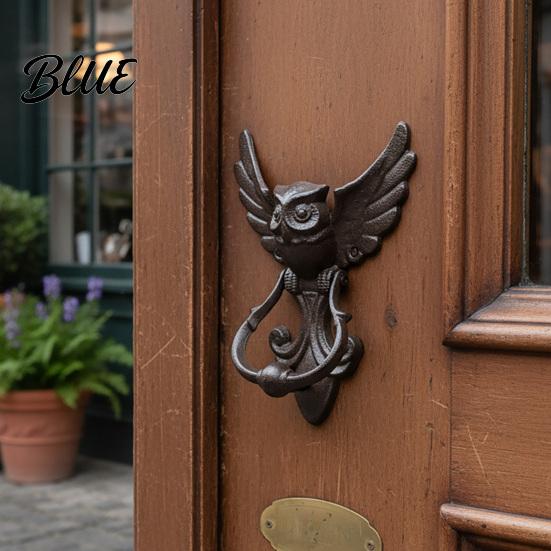 Vintage Door Knocker Cast Iron Owl Knocker, Wrought Hollow Carved Wall Decor, Art Thickened Rustproof Cabinet Pull Handle, Pre-Drilled Holes for Gate