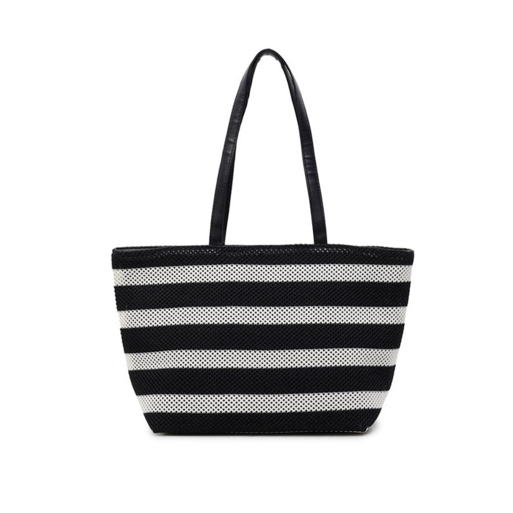 

Lazy Style Black and White Striped Tote Bag Korean Style Hollow Shoulder Bag Travel чёрный/белый