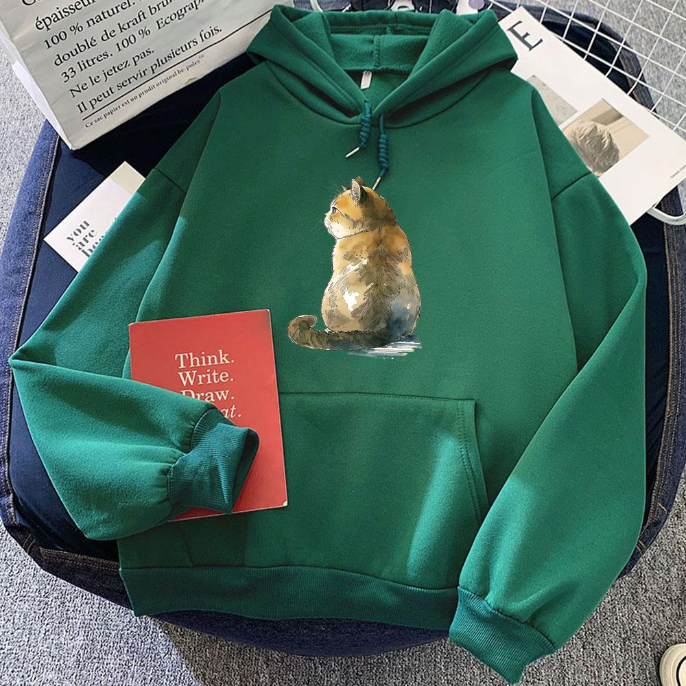 Japanese Ukiyoe Cat Printing Hoodies Winter Long Sleeve Cartoon Printing Sweatshirts Casual Women/Men Hooded Pullovers Clothing
