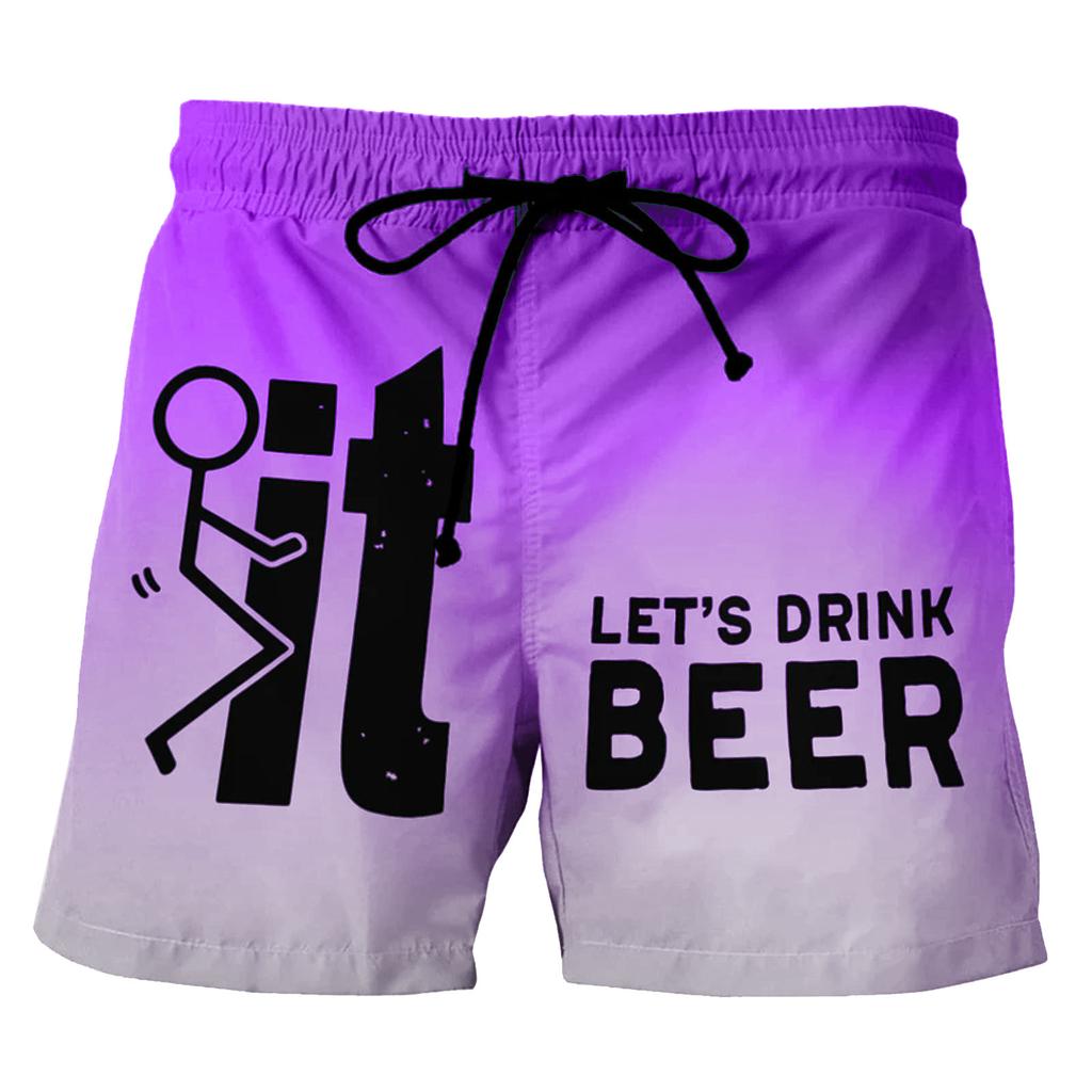 Men Swimming Shorts Quick Dry 3D Printed Let's Drink Beer Trunks Beach Shorts