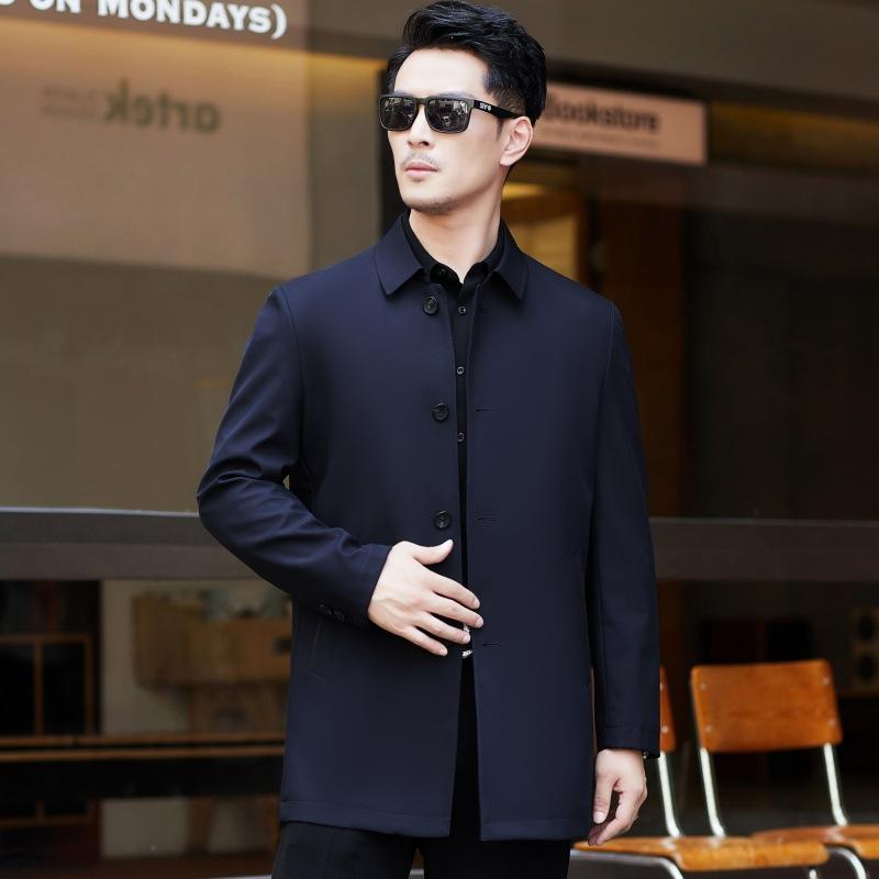 

Мужская ветровка из шелка Mulberry для весны и осени, свободная, тонкая, большого размера, для среднего возраста, повседневная, с лацканами, для папы 195