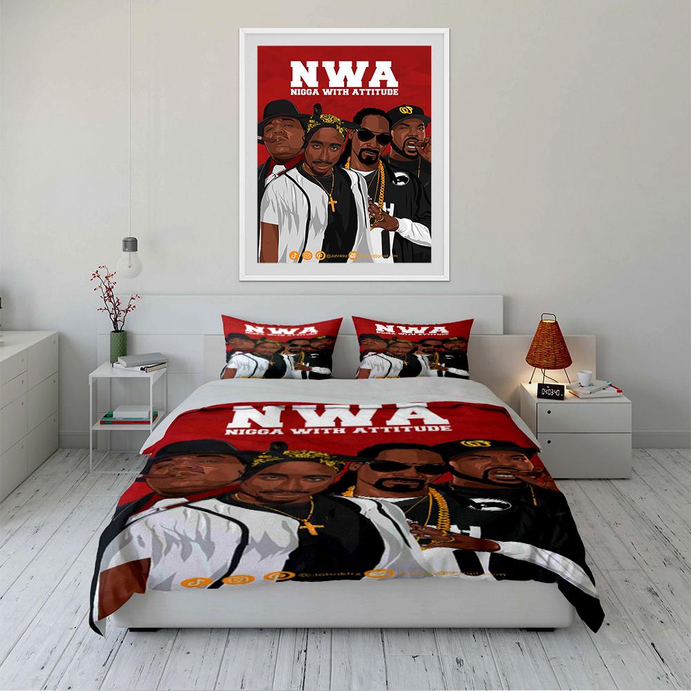 Hip-Hop Style NWA Printed Bedding Set Bedding set (1 duvet cover, 2 pillowcases, duvet not included)