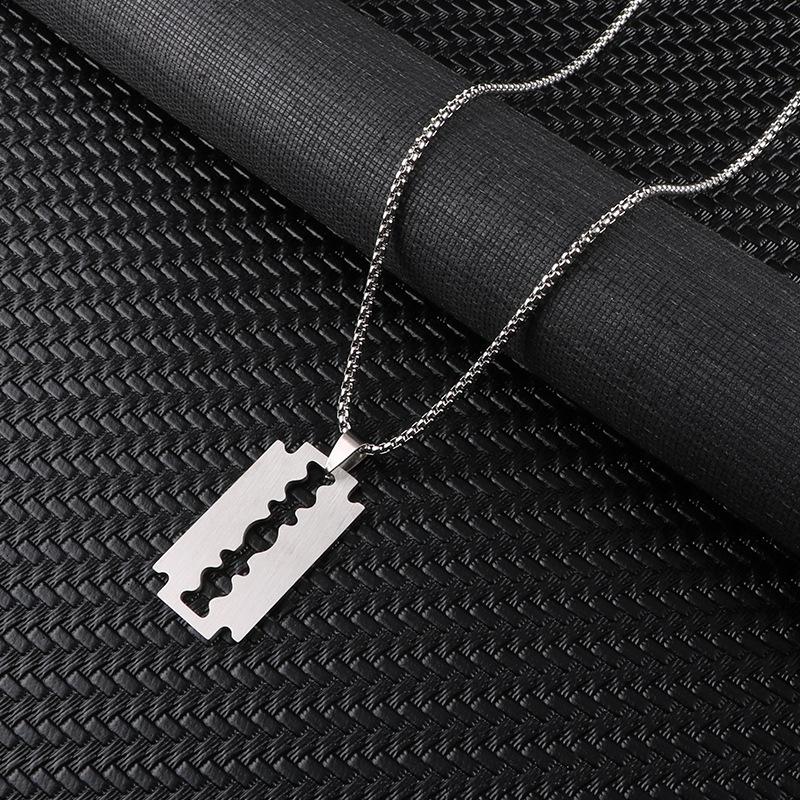Titanium Steel Blade Pendant Men s Necklace Simple Long Sweater Chain Men s Pendant Jewelry Geometric Pendant 60CM
