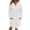 Women's Casual Solid Color Loose V-Neck Button Long Sleeve Beach Dress With Pockets