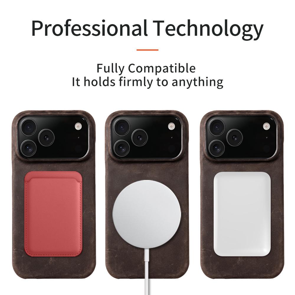 for Magsafe Case for iPhone 15 16 17 Pro Max 17Pro 17 Air 16Pro Retro  Genuine PULL-UP Leather Magnetic Phone Back Cover