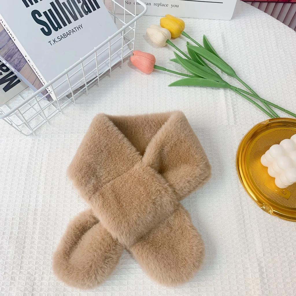 Warm Candy Color Furry Scarf for Toddler Korean Fashion Solid Color Scarf for Young Kids Autumn Winter Outdoor Warm Scarfs