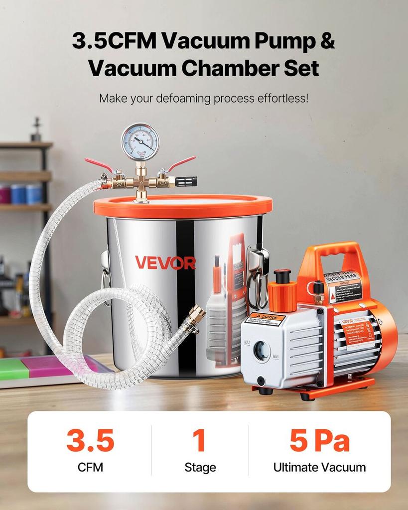 110L/min Single Stage Vacuum Pump 11.36L Stainless Steel Degassing Chamber