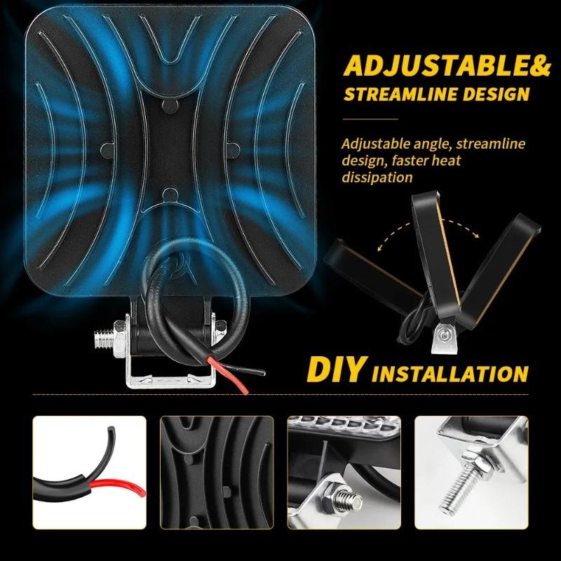 12V-24V Wasserdichte LED Arbeitsscheinwerferleiste Quadratischer Scheinwerfer 48W Arbeitsscheinwerfer Scheinwerfer Für LKW Offroad Nachtfahrlicht Für SUV