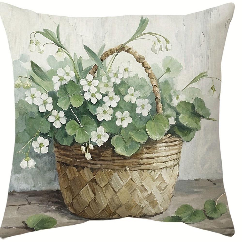 

Green Flower Spring - themed PillowcaseBedroom Living Room Sofa Home Decor Polyester Cushion Cover with Zipper 16x16Inch