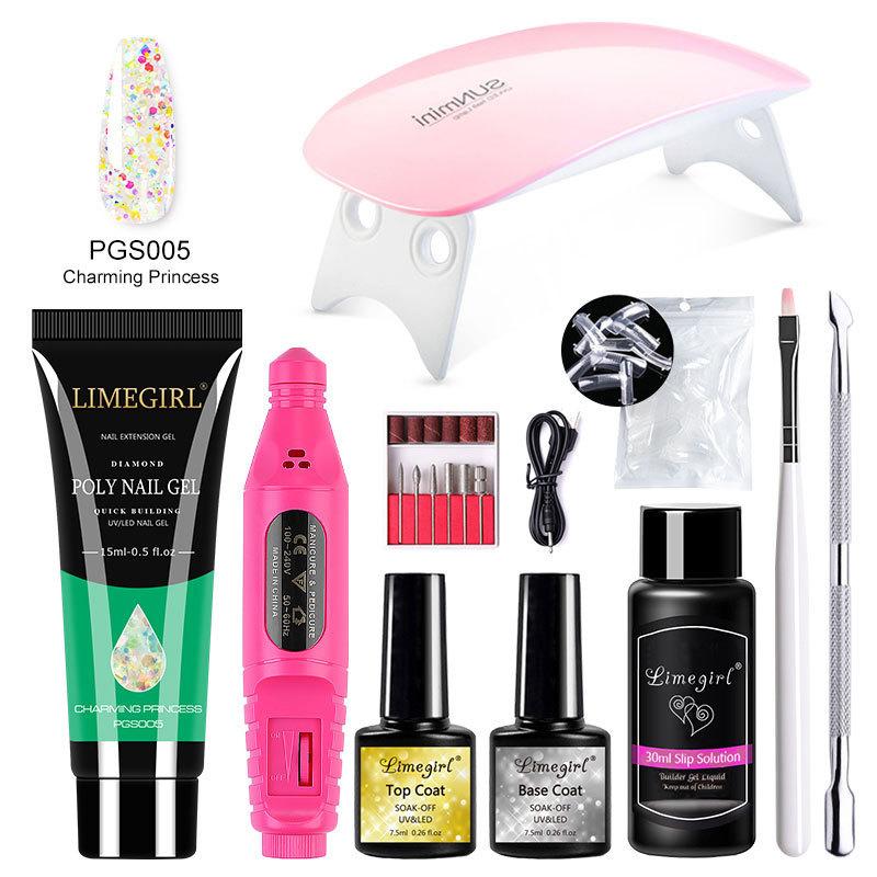 No-Wipe Extension Gel Kit with Nail Forms, Quick Soak-Off Builder Gel for Crystal Nail Extensions, Strong Flexible Clear Gel 30ml