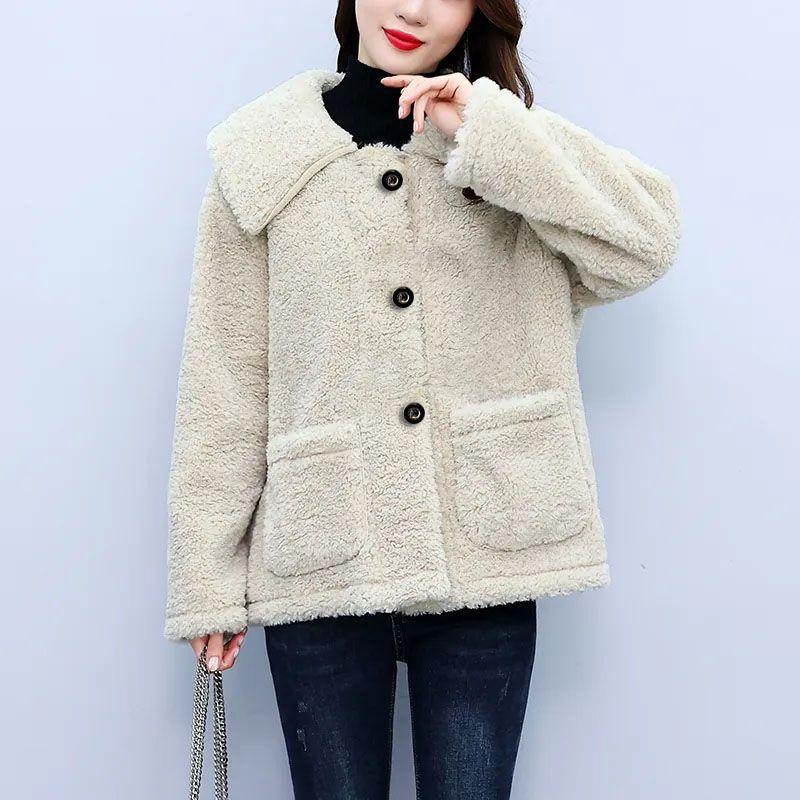 

Осінньо-зимове потовщене композитне пальто жіноче великого розміру вільного крою, коротке закордонне пальто, жіночий топ XXXXL абрикосовий