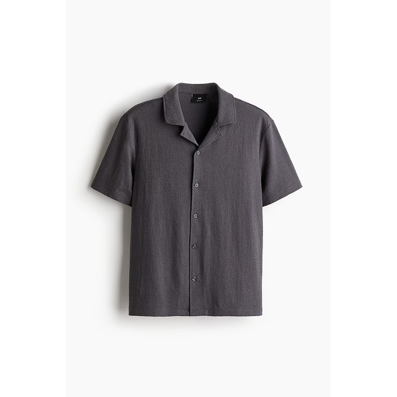 

HM Men s Cuban Collar Shirt Fall 2025 New Arrival Standard Edition Shirt Short Sleeve Tops 1273630 Dark gray 170/92(S)