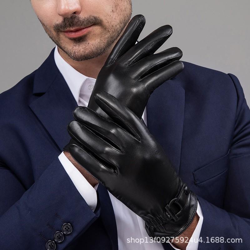 Mens Genuine Leather Sheepskin Gloves With Fleece Lining Warm Touchscreen Winter Driving Riding Windproof Business