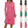 Dames -kleur V-hals Lange Mouwen Losse Geplooide Jurk