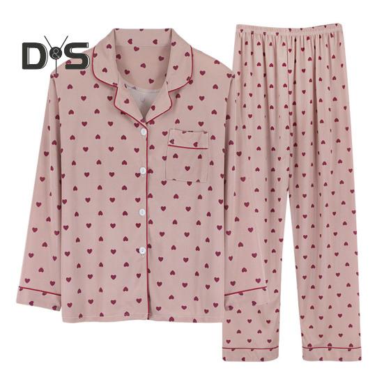2 Pçs/set Pijamas Terno Estampado Bolinhas Cardigan Camisa Decote Em V Gola Redonda Camisa Perna Larga Calças Soltas Camisola Terno Pijamas