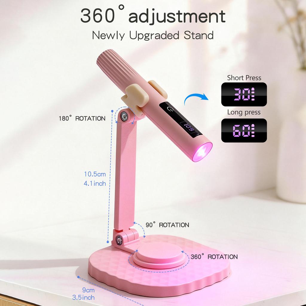 LINMANDA Handheld Nail Lamp Portable LED Nail Lamp with Stand Rechargeable Suitable for Gel Nail Polish and DIY Nail Art