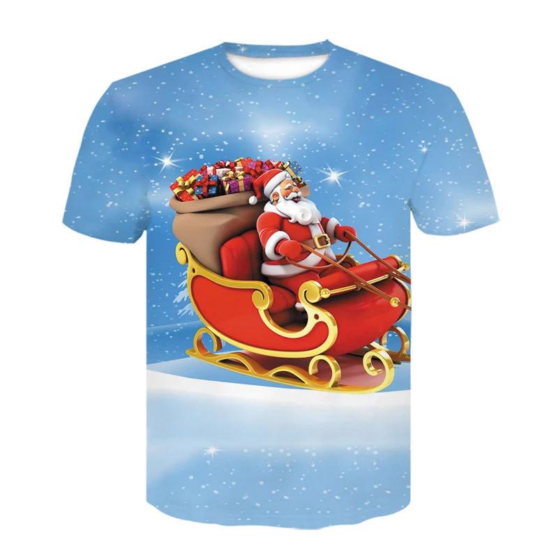Neutral Santa Claus 3D printed T-shirt men's casual short sleeved top T-shirt fun street wear fashionable fun Christmas T-shirt