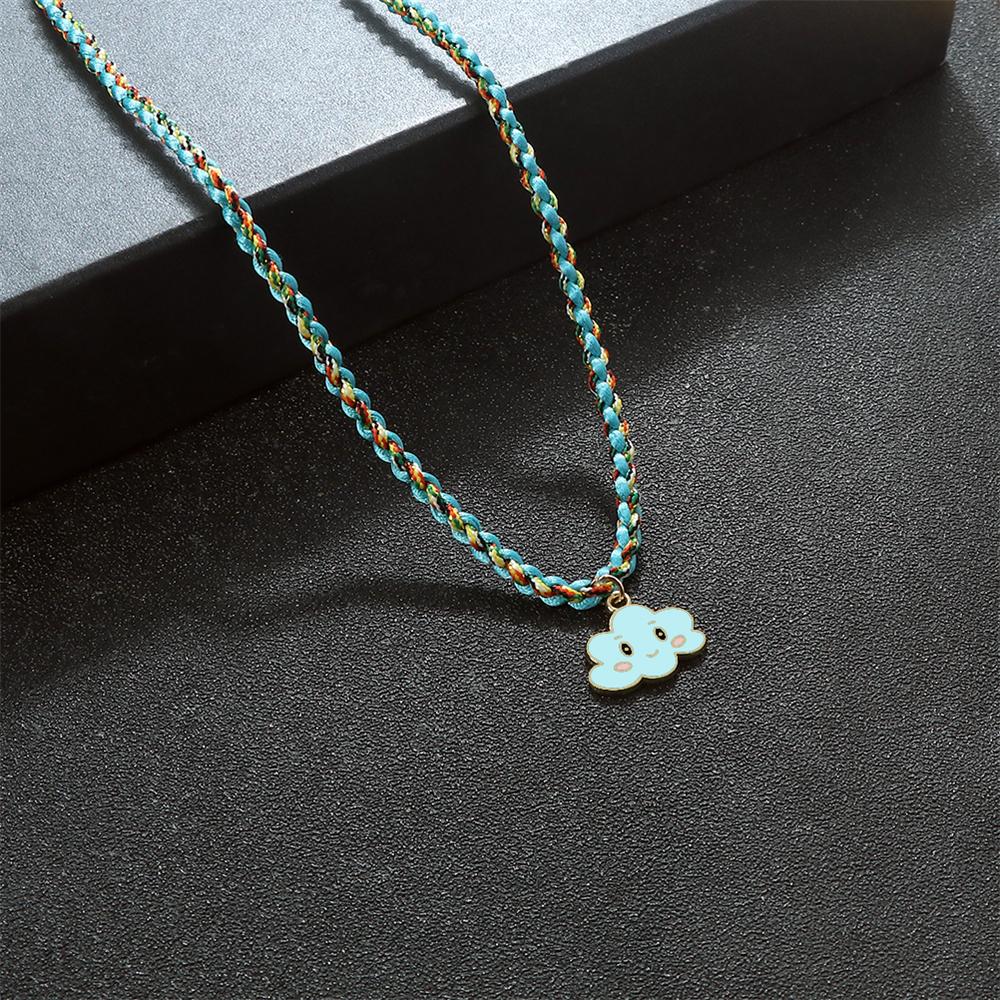 

Cute Smiling Cloud Pendant Necklace Adjustable Colorful Handmade Woven Rope Choker Charm Friendship Jewelry Gift for Women Girls синий
