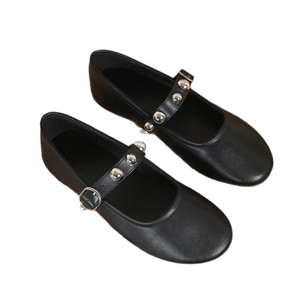 Spring new women's shoes Z rivet leather Mary Jane round head French single shoes ballet style niche shoes