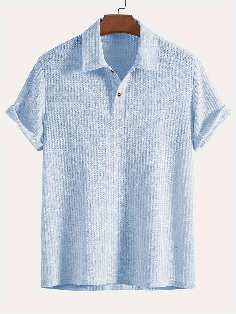Men's Fashion Knitted Polo Shirts Short Sleeve Turn-down Collar Colid Color Simple T-shirt Top