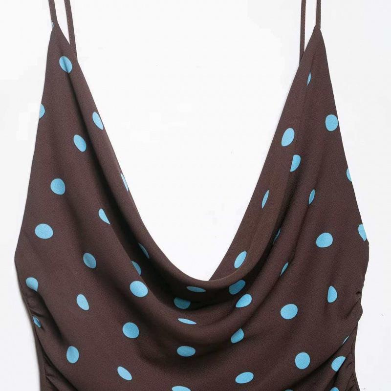 Retro Blue Polka Dot Spaghetti Strap Tank Top for Women - Summer 2026 Collection