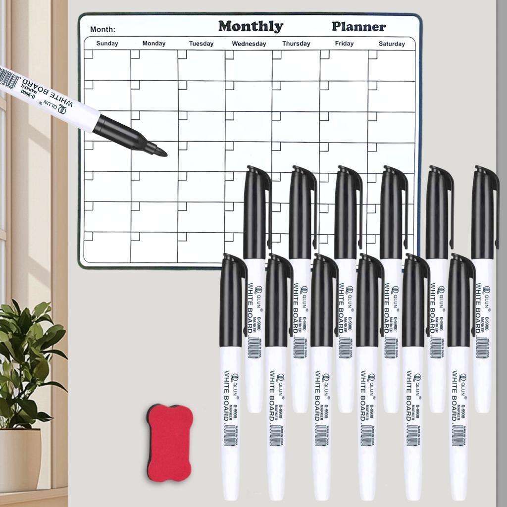 12pcs Black large-capacity erasable marker pen for whiteboard, with water-based ink.