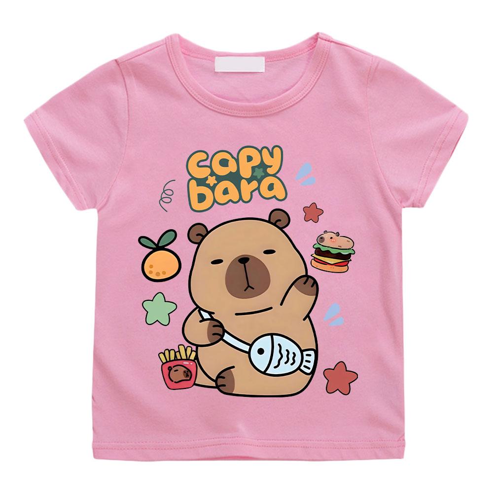 Capybara T-shirt Kawaii Cartoon Tee-shirt 100%Cotton Children Tshirt Camisetas Cute Casual Tees Top Kids Short Sleeve Versatile