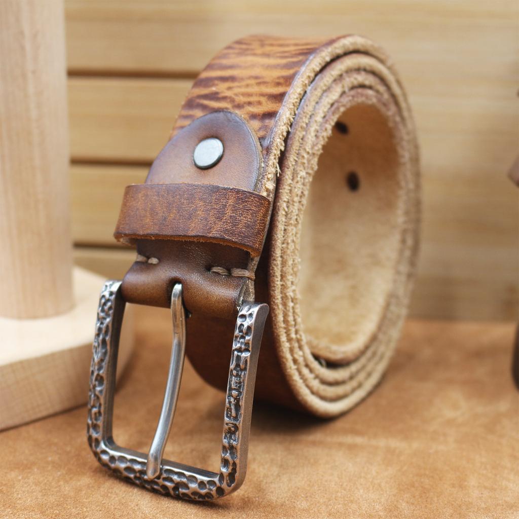 Retro Personality Trend First Layer Pure Cowhide Belt Men'S Genuine Leather Washed Casual Denim Belt