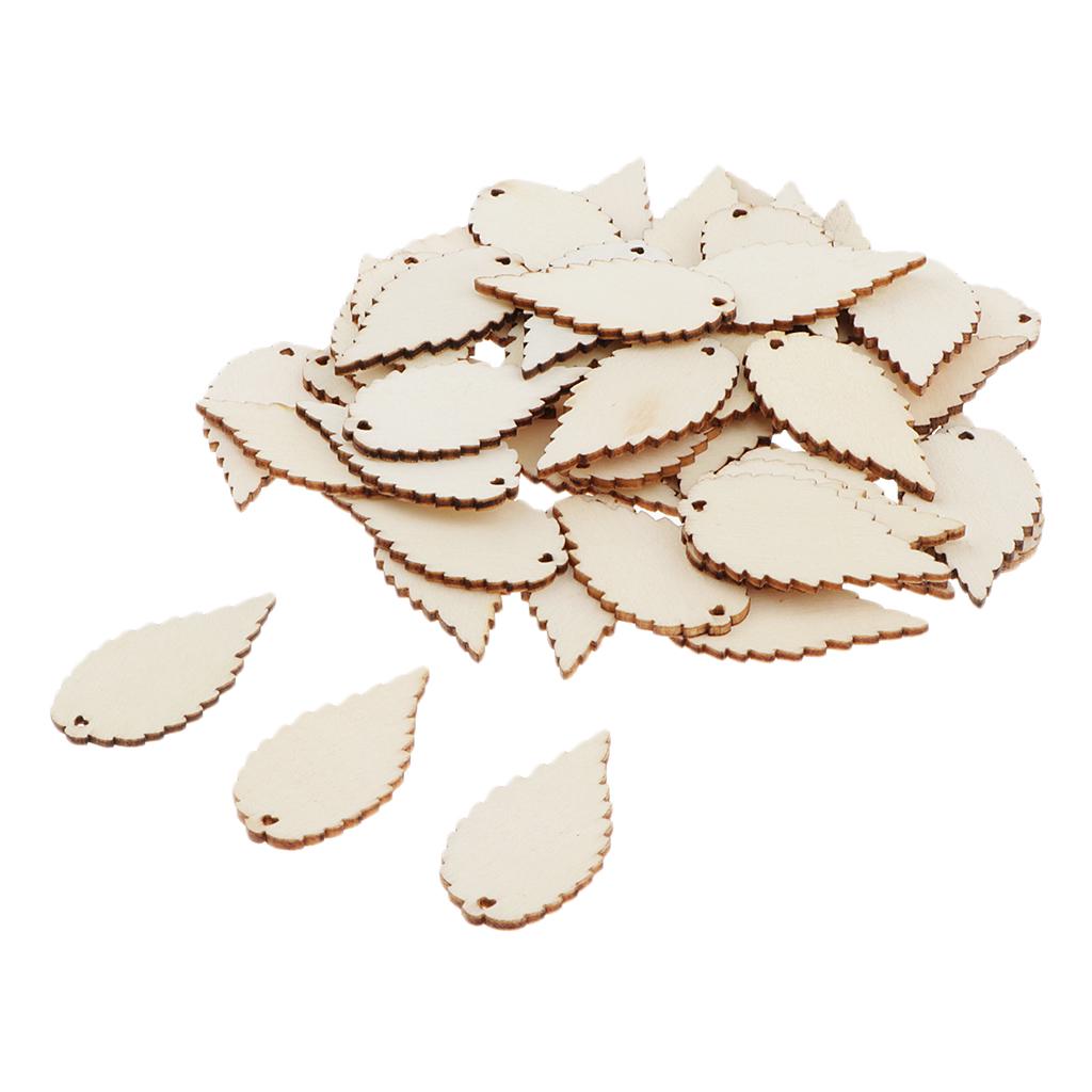 50x Unfinished Wood Leaves Tag Wooden Pieces Cuts DIY Art Crafts Decor