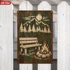 2D Flat, 1pc Mountain Forest Campfire Scene Metal Sign Wall Art, Outdoor Adventure Accent, Cabin Living Room, Rustic Den, Nature Lover Gift, Home Deco