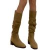 European and American heightening stack boots pleated high-heeled knight boots western cowboy boots women's 2025 autumn boots