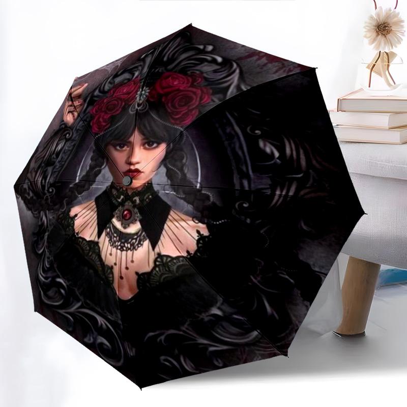 Midnight Whispers: Gothic Elegance Folding Umbrella Suitable for All Seasons Travel Sun Umbrella Printing Travel