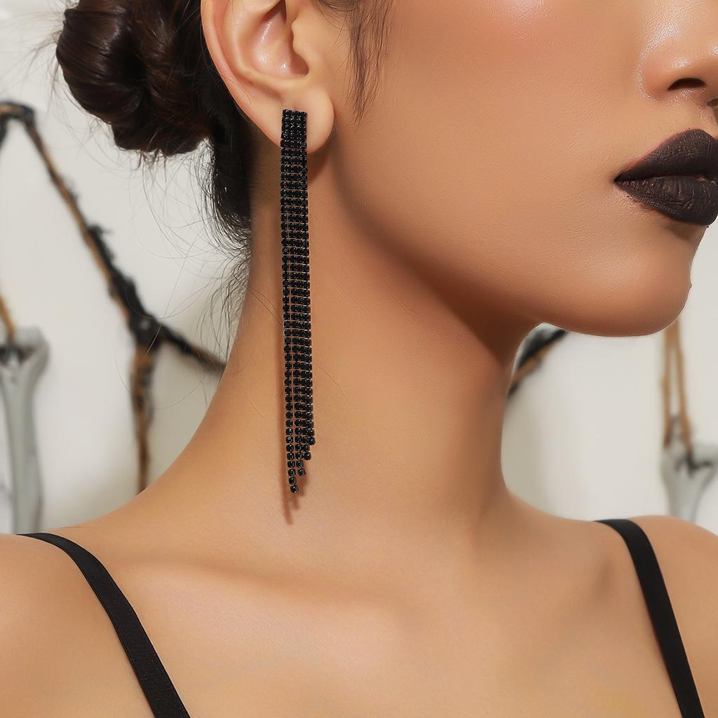 High-end colorful shiny rhinestone long earrings