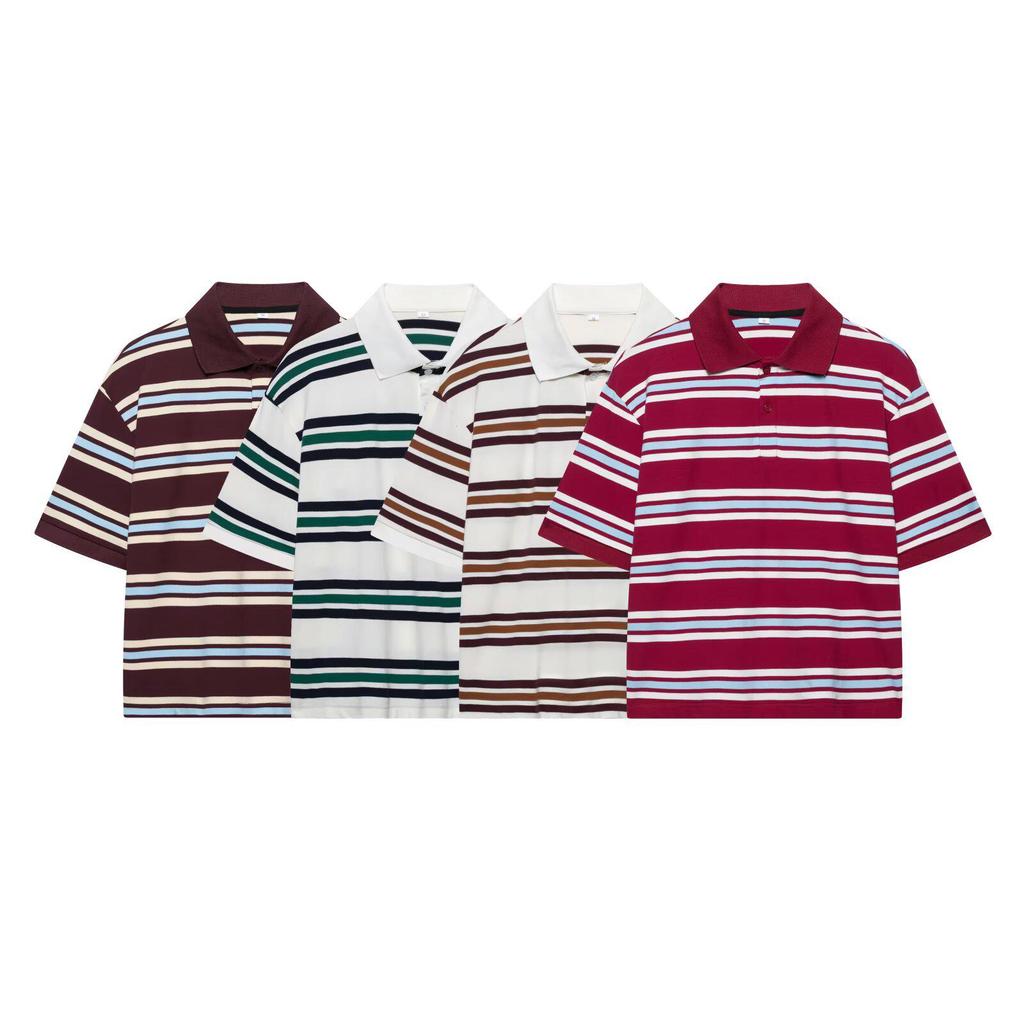 2025 Women's College Style Striped Polo Collar Slim Fit T-Shirt
