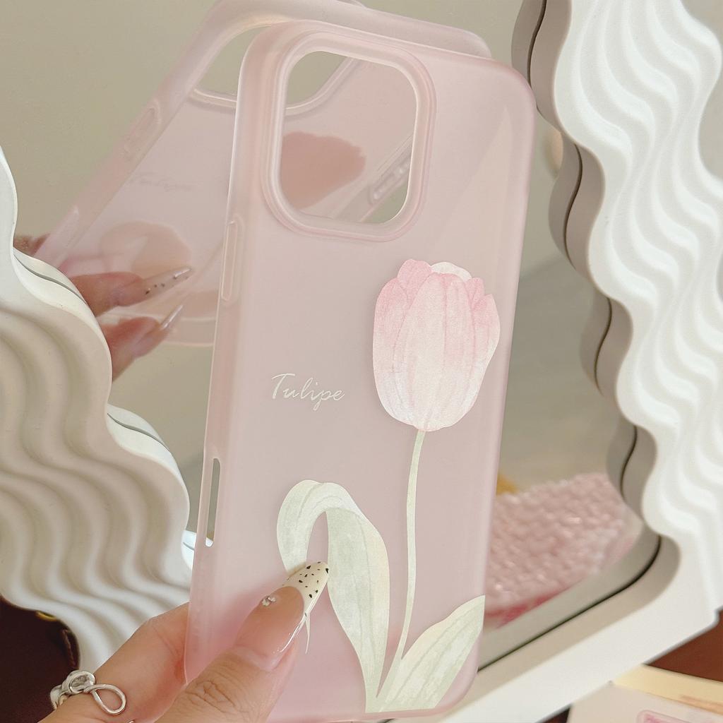Beautiful and suitable for Apple 16 phone case 17promax gentle pink tulip iphone1513 silicone 11