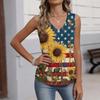 Haut T-shirt Décontracté Mode Femme Imprimé Drapeau et Étoiles Jour de l'Indépendance Américaine Col en V Manches sans Manches Volants