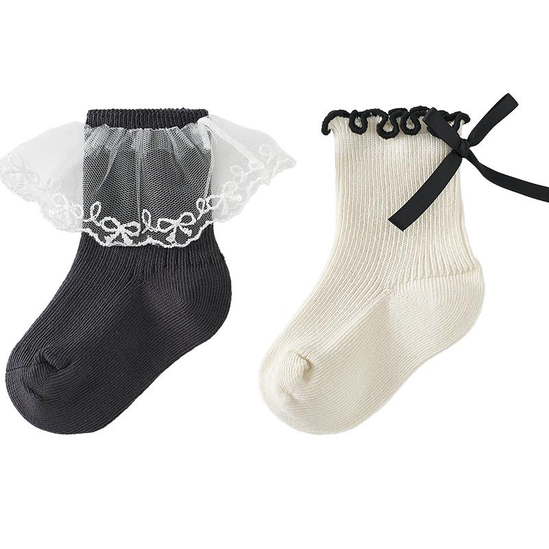 TONGTAI Mädchen Kniehohe Spitze Schleife Socken