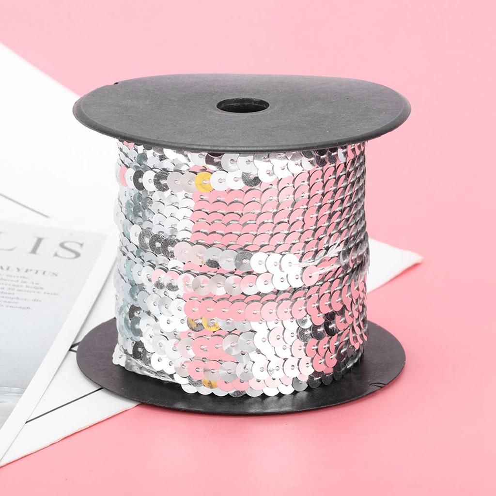 100 Yard Sequin String 6mm Decorative Accessory for Cloth Shoe Plastic Resin Sequin Line Silver 100 Yard Roll