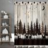 ~O~Elk Bear Pine Forest Animal Hunting Lodge Country Cottage Rustic Farmhouse Shower Curtain, Bathroom Decorative Shower Curtain